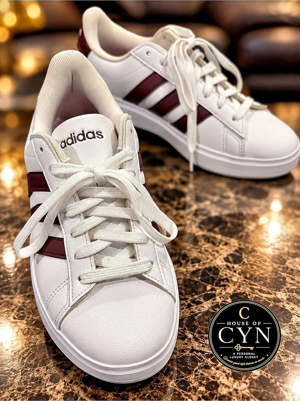 NWOB adidas Grand Court 2.0 Cloudfoam White Burgundy Sneakers Women’s 8